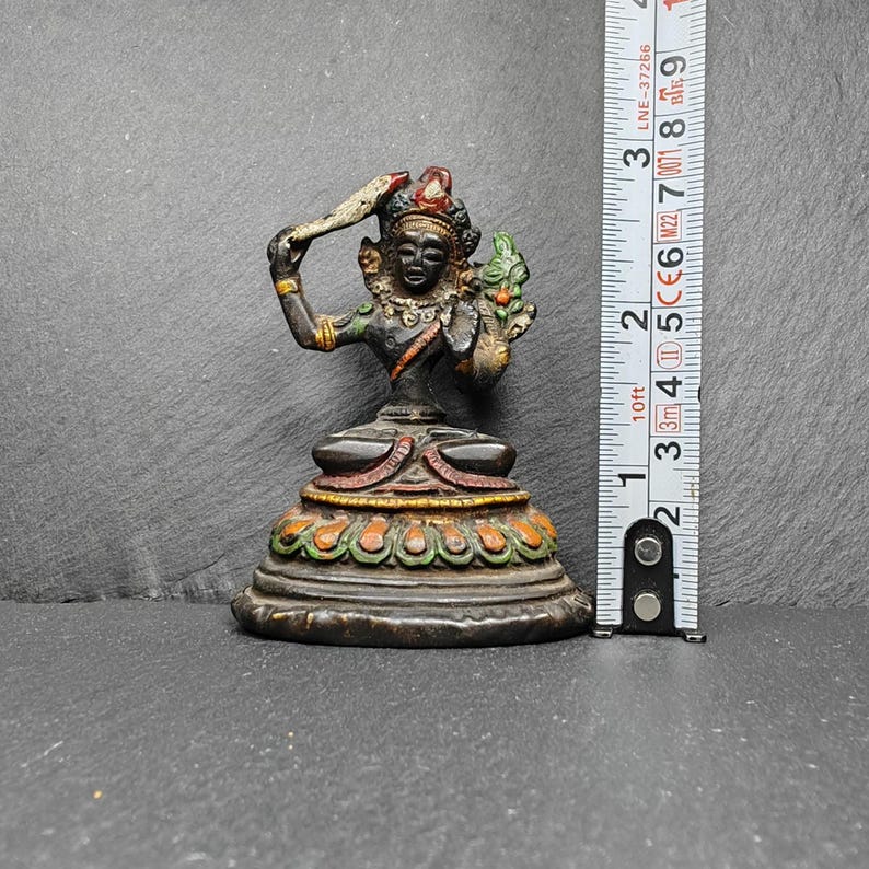 Antique Tibetan Manjusri Buddha Statue: Handmade Copper Altar Piece