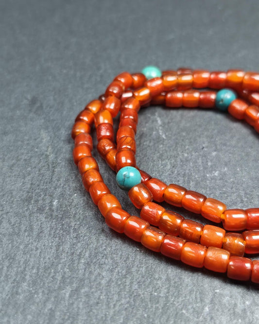 Authentic Old 6mm Pure Agate Necklace Mala: Tibetan 108 Prayer Beads Rosary for Women - 32cm stretched