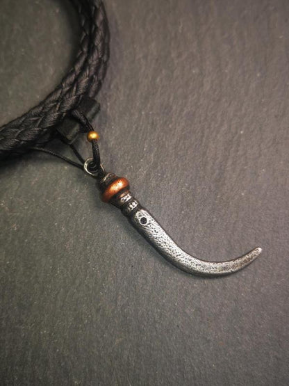 Handmade Tibetan Amulet ,Wolf Tooth Pendant with Leather Cord, 1.77"