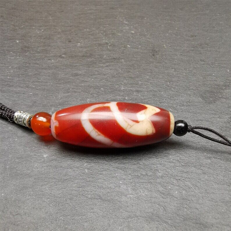 Fire Agate Lotus Dzi Bead Necklace,1.57" × 0.75" Gandhanra-ART