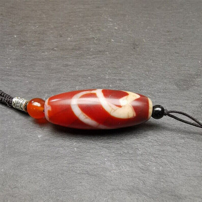 Fire Agate Lotus Dzi Bead Necklace,1.57" × 0.75" Gandhanra-ART