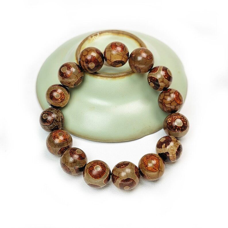 3 Eyes Dzi Beads Bracelet,Wrist Mala,0.55" Gandhanra-ART