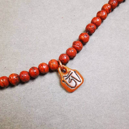 Yak Bone Carved OM Letter Prayer Bead Pendant - Gandhanra-ART