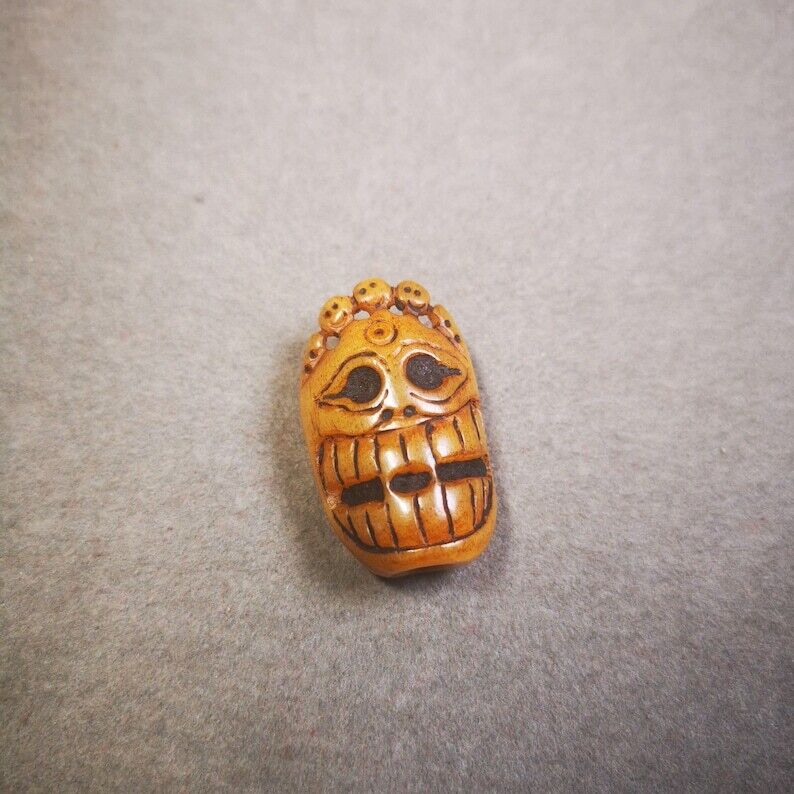Yak Bone Carved Mahakala Amulet for Mala,Necklace Pendant,1.18" Gandhanra-ART
