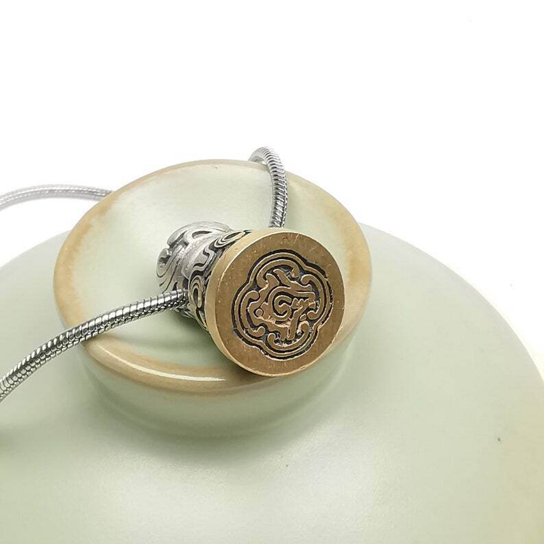 Tibetan Lucky Charm, Unique Mandala Conch Pattern,Silver Seal Pendant - Gandhanra-ART