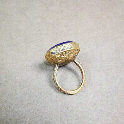 Old West Asian Ring,Made of Lapis Lazuli + Copper,From Pakistan - Gandhanra-ART