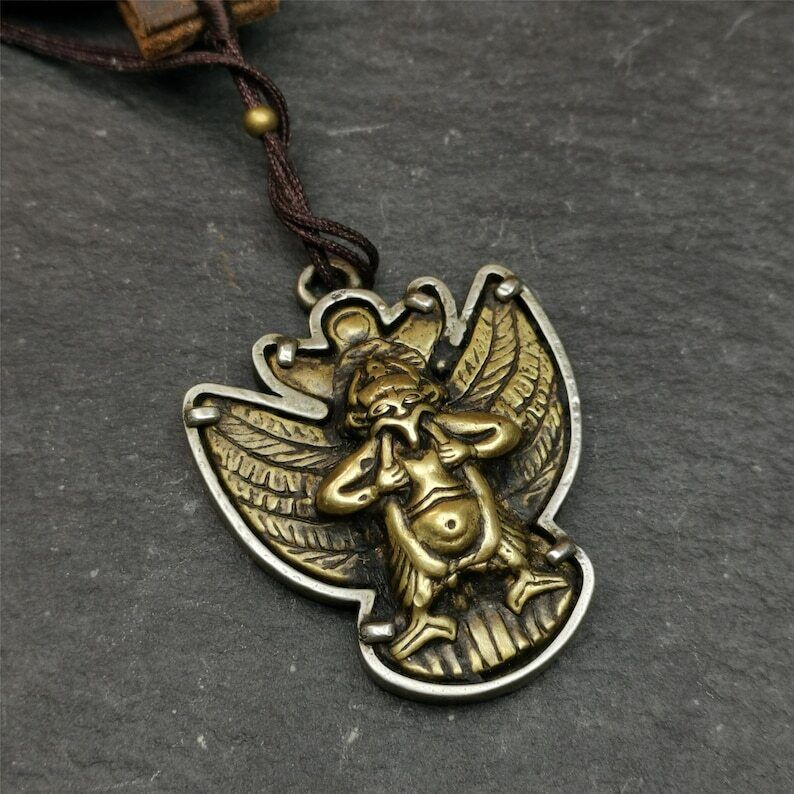 Garuda Pendant,Inlaid Copper Vajra Shell,1.57" × 1.22" Gandhanra-ART