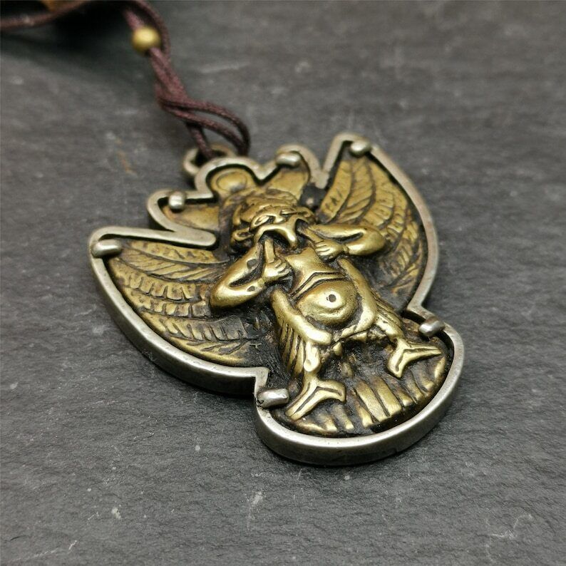 Garuda Pendant,Inlaid Copper Vajra Shell,1.57" × 1.22" Gandhanra-ART