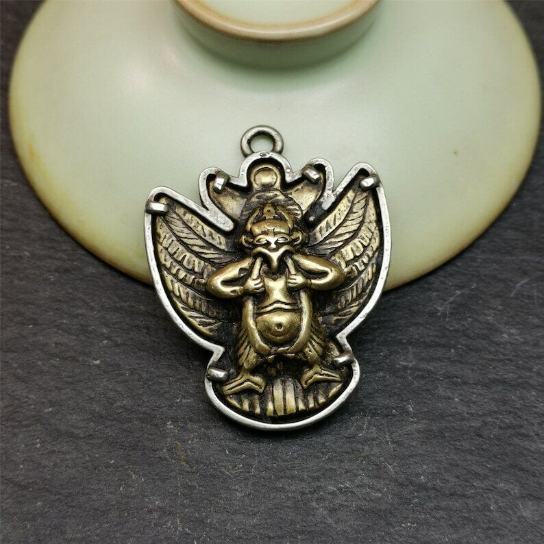 Garuda Pendant,Inlaid Copper Vajra Shell,1.57" × 1.22" Gandhanra-ART