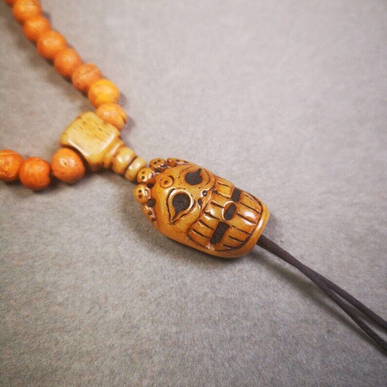 Yak Bone Carved Mahakala Amulet for Mala,Necklace Pendant,1.18" Gandhanra-ART