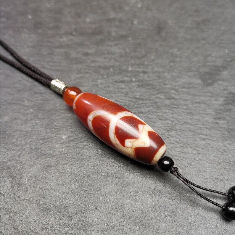 Fire Agate Lotus Dzi Bead Necklace,1.57" × 0.75" Gandhanra-ART