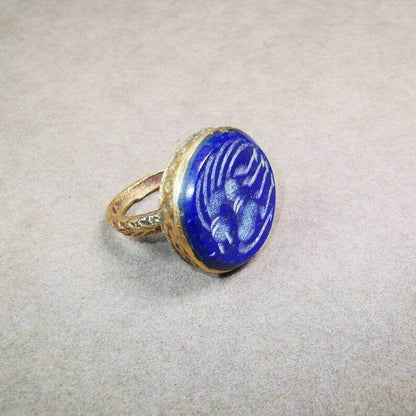 Old West Asian Ring,Made of Lapis Lazuli + Copper,From Pakistan - Gandhanra-ART