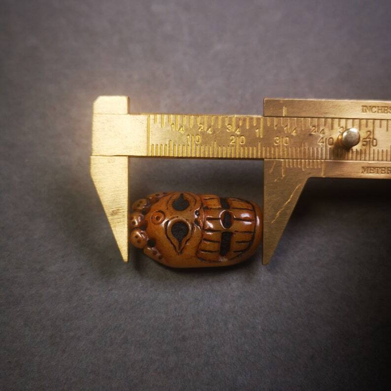 Yak Bone Carved Mahakala Amulet for Mala,Necklace Pendant,1.18" Gandhanra-ART
