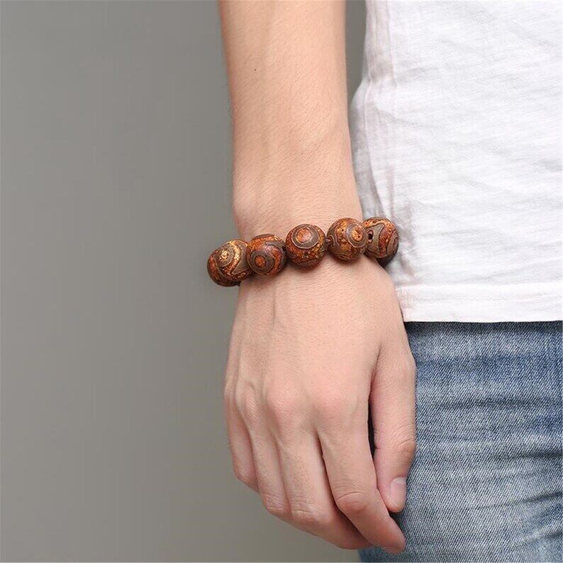 3 Eyes Dzi Beads Bracelet,Wrist Mala,0.55" Gandhanra-ART