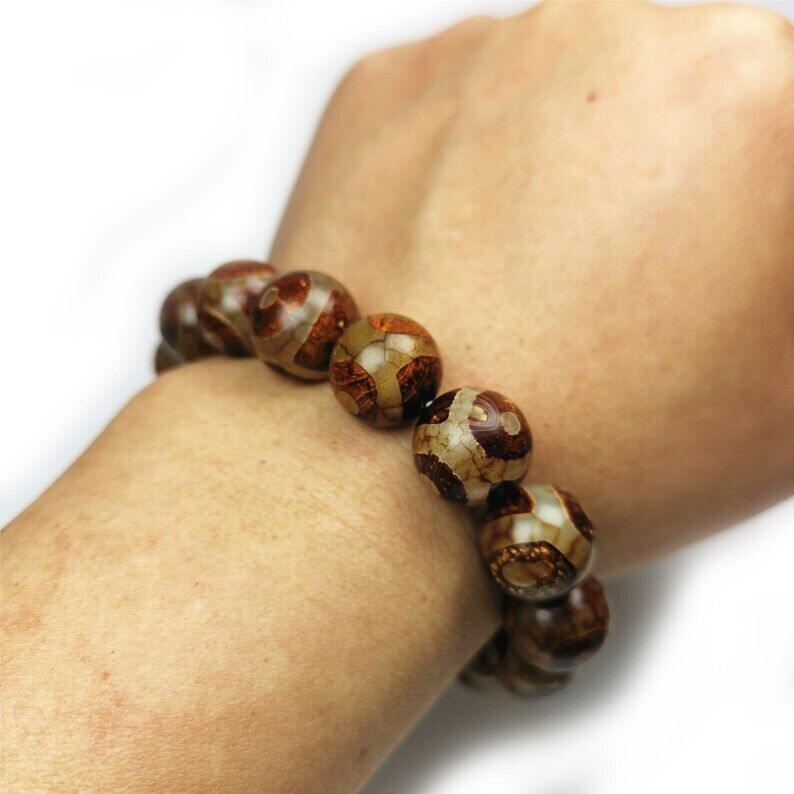 3 Eyes Dzi Beads Bracelet,Wrist Mala,0.55" Gandhanra-ART