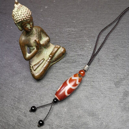 Fire Agate Lotus Dzi Bead Necklace,1.57" × 0.75" Gandhanra-ART