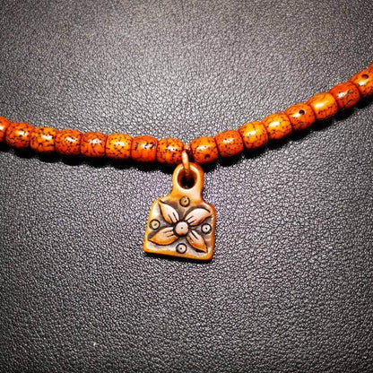 Yak Bone Carved Flower Prayer Bead Pendant - Gandhanra-ART