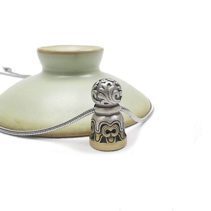 Tibetan Lucky Charm, Unique Mandala Conch Pattern,Silver Seal Pendant - Gandhanra-ART