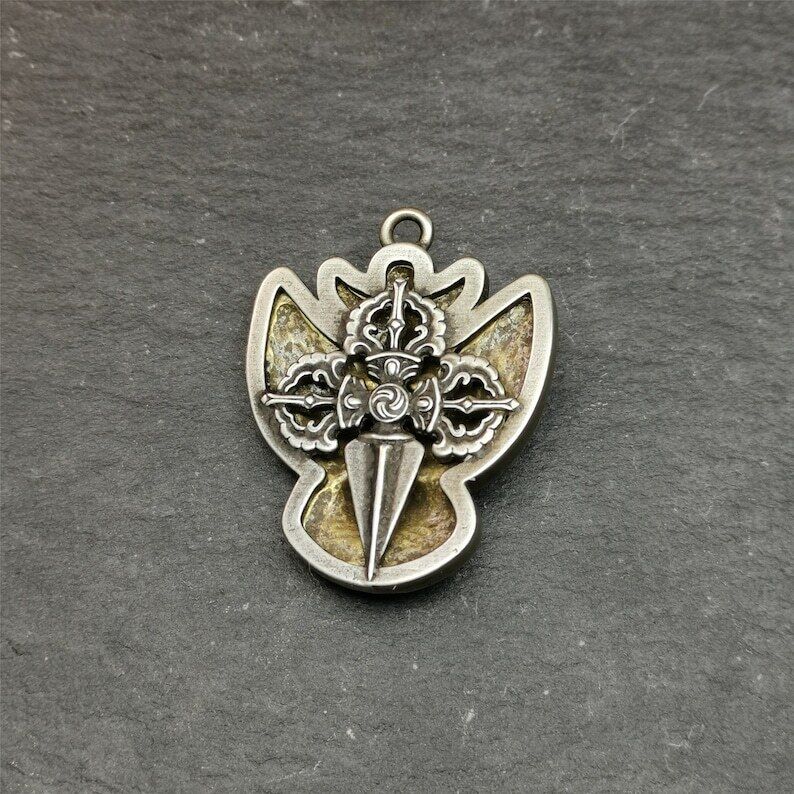 Garuda Pendant,Inlaid Copper Vajra Shell,1.57" × 1.22" Gandhanra-ART