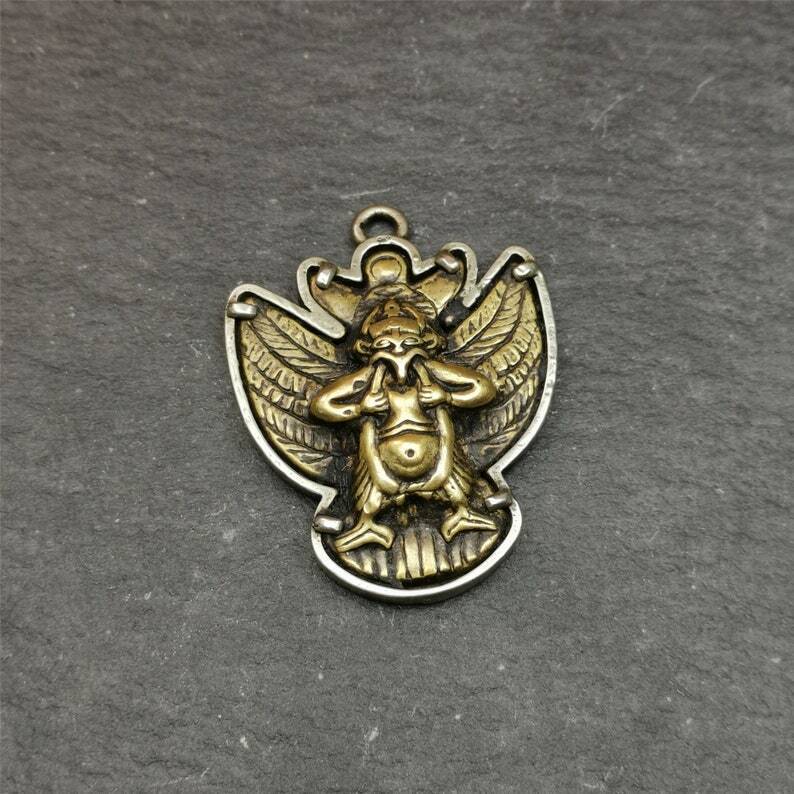 Garuda Pendant,Inlaid Copper Vajra Shell,1.57" × 1.22" Gandhanra-ART