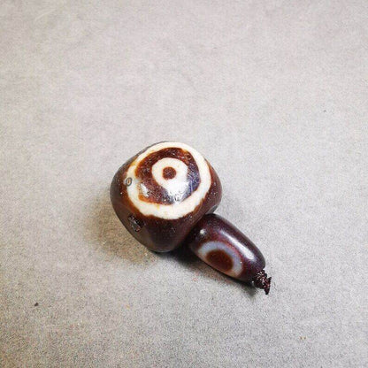 Old 2 Eyed Dzi Guru Bead,T-drilled 3-Hole Mala Bead - Gandhanra-ART