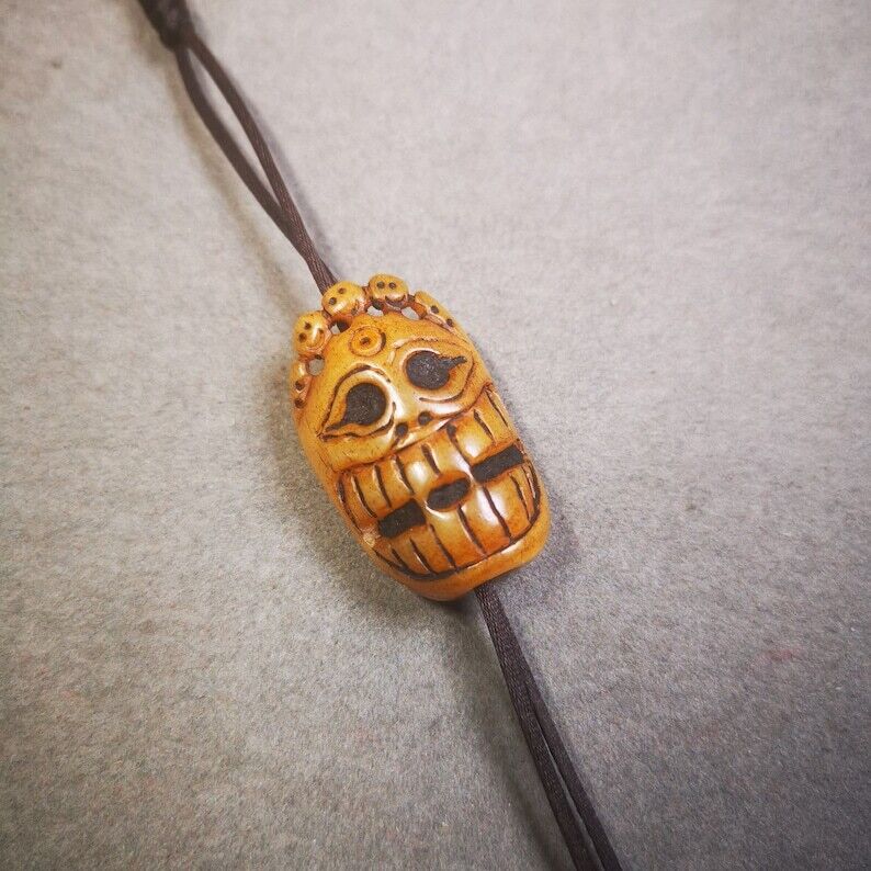 Yak Bone Carved Mahakala Amulet for Mala,Necklace Pendant,1.18" Gandhanra-ART