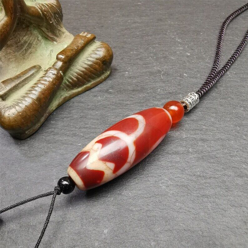 Fire Agate Lotus Dzi Bead Necklace,1.57" × 0.75" Gandhanra-ART