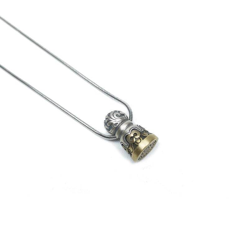 Tibetan Lucky Charm, Unique Mandala Conch Pattern,Silver Seal Pendant - Gandhanra-ART