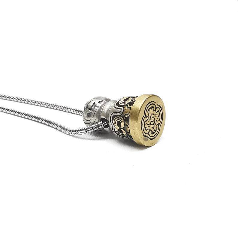 Tibetan Lucky Charm, Unique Mandala Conch Pattern,Silver Seal Pendant - Gandhanra-ART