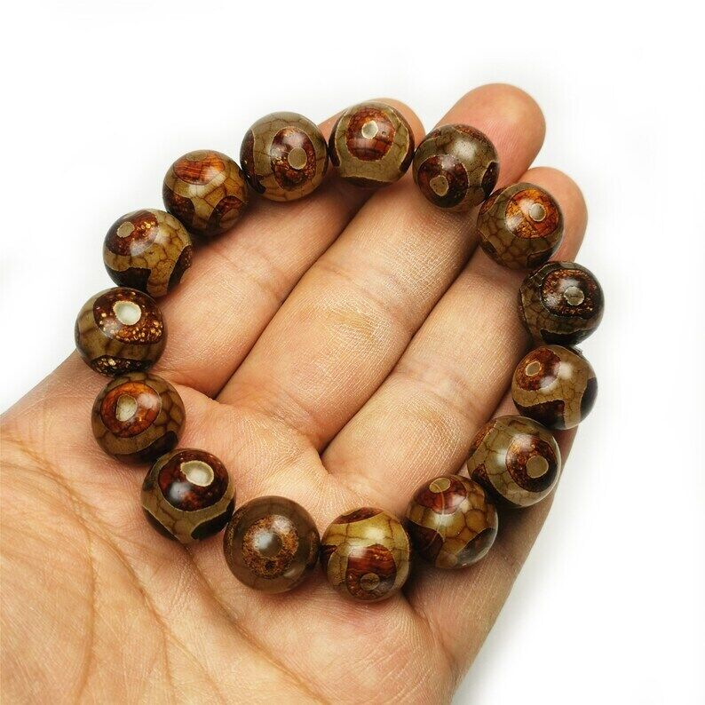 3 Eyes Dzi Beads Bracelet,Wrist Mala,0.55" Gandhanra-ART