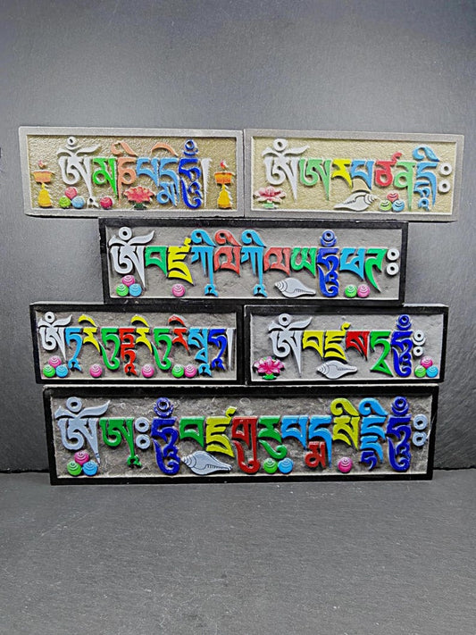 6 Mantras Stones - Artisanal Hand-Carved Mani Stones - for Home Decor, Blessing, Peace & Positivity