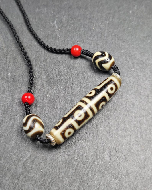 Antique 12 Eyes Dzi Bead Necklace | Tibetan Jewelry | Protection Charm for Perfection and Consummation | Spiritual Gift | 54*12mm