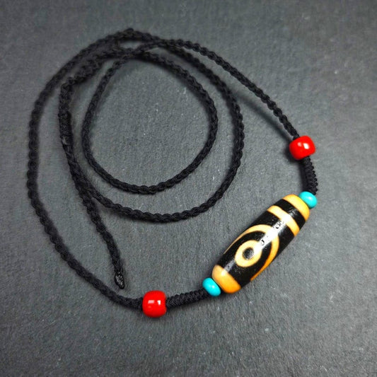 Antique 2 Eyes Dzi Bead Necklace | Tibetan Jewelry | Protection Charm for Happy and Harmonious | Spiritual Gift | 37*12mm