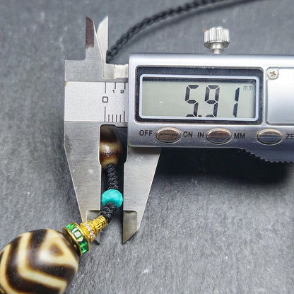 Authentic Dalo Dzi Bead Necklace - Round Wave Dzi + Tiger Tooth Dzi | Tibetan Jewelry | Protection Charm | Spiritual Gift | 20*17mm