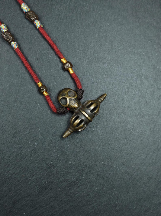 Authentic Old Citipati Skull Vajra Amulet - Gandhanra Tibetan Buddhism Protective Chram - Spiritual Necklace - 53×38mm