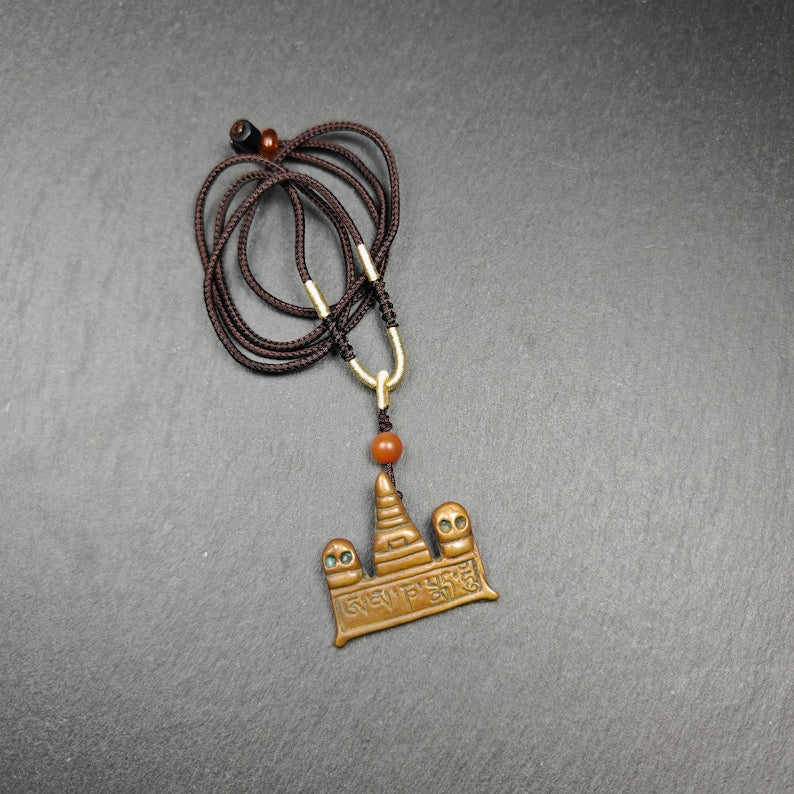 Authentic Tibetan Buddhist Amulet | Copper Stupa Skull Pendant | Buddhist Tower | Protective Charm | Spiritual Necklace