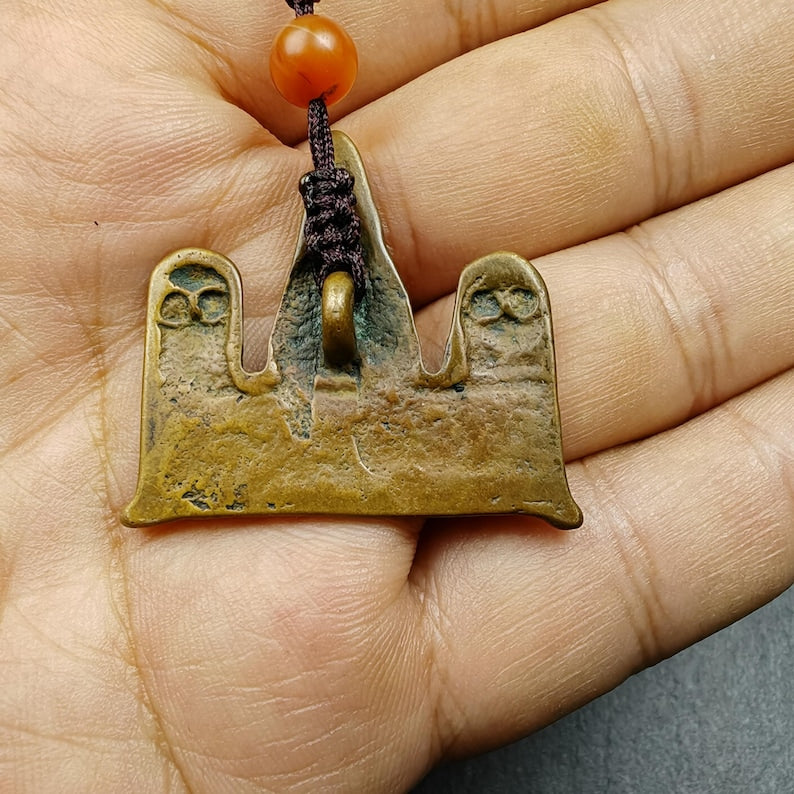 Authentic Tibetan Buddhist Amulet | Copper Stupa Skull Pendant | Buddhist Tower | Protective Charm | Spiritual Necklace