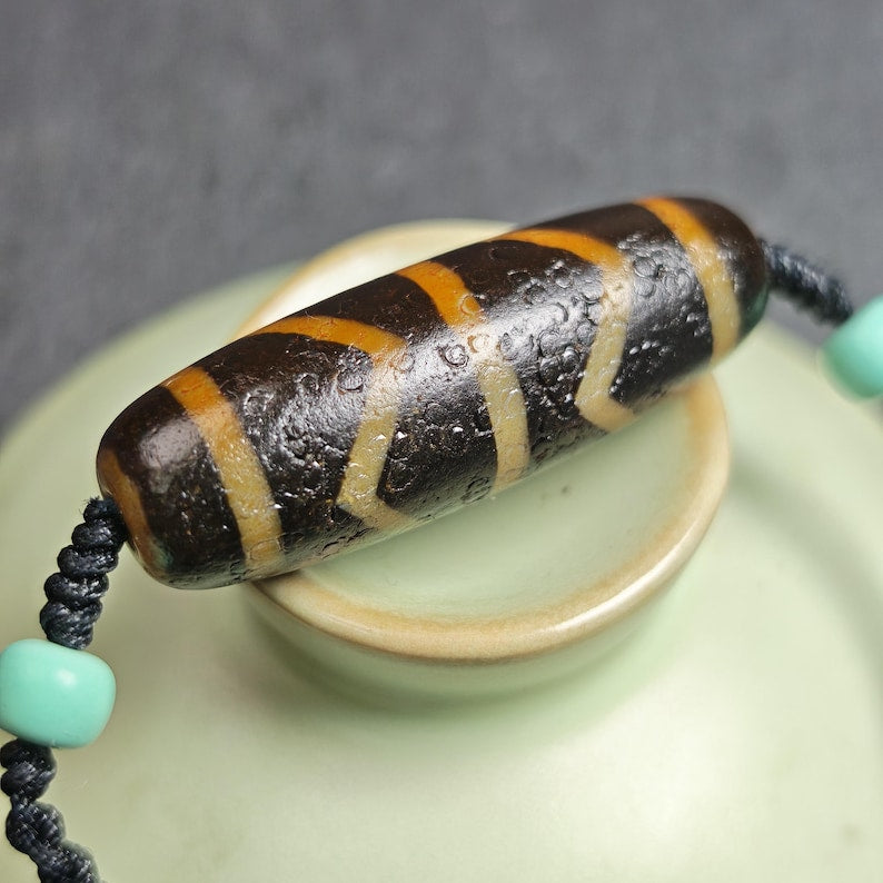 Authentic Wave Totem Dzi Clavicle Chain | Tibetan Jewelry | Protection Necklace & Good Fortune Charm | Spiritual Gift | 39*13mm