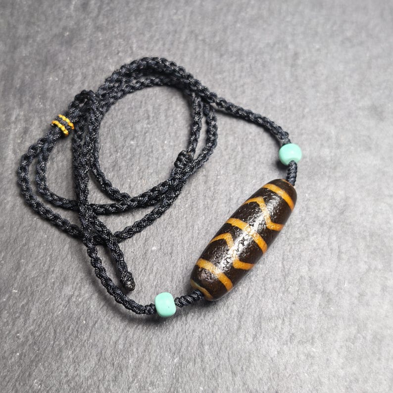 Authentic Wave Totem Dzi Clavicle Chain | Tibetan Jewelry | Protection Necklace & Good Fortune Charm | Spiritual Gift | 39*13mm