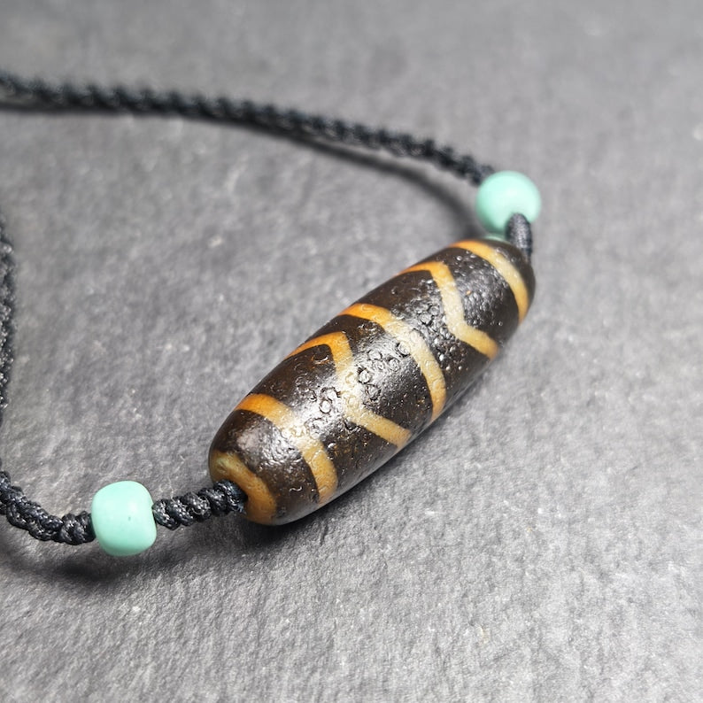 Authentic Wave Totem Dzi Clavicle Chain | Tibetan Jewelry | Protection Necklace & Good Fortune Charm | Spiritual Gift | 39*13mm