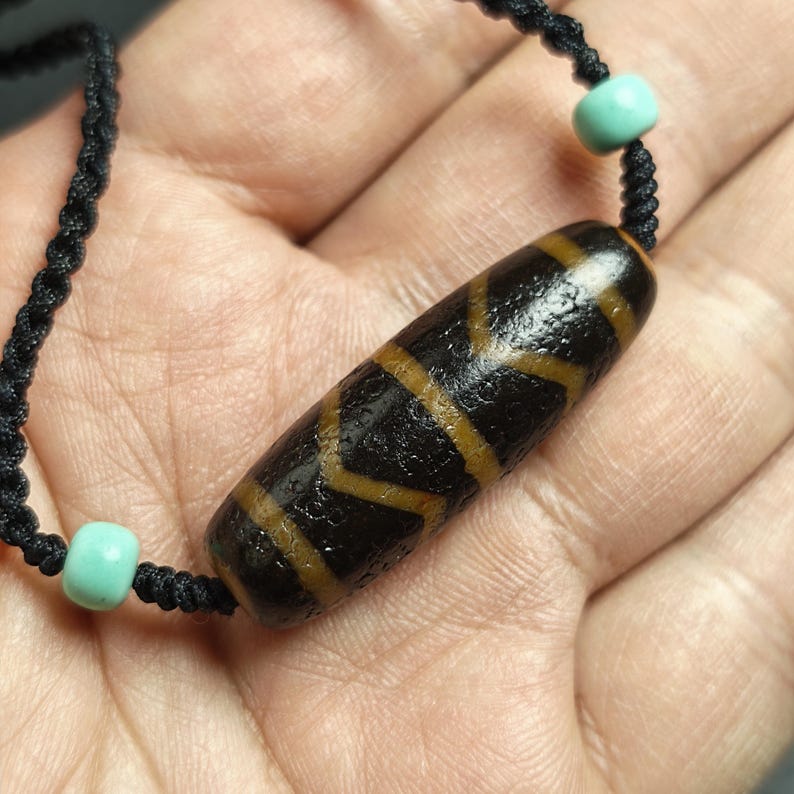 Authentic Wave Totem Dzi Clavicle Chain | Tibetan Jewelry | Protection Necklace & Good Fortune Charm | Spiritual Gift | 39*13mm