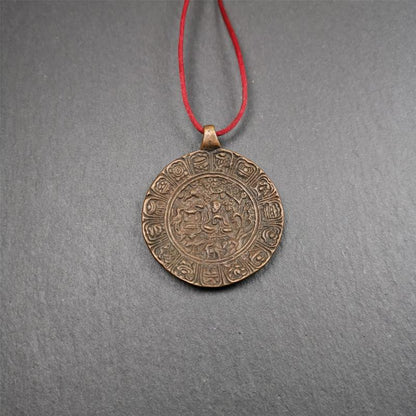 This old Longevity Badge was collected from Ganzi County Tibet about 100 years. It is made of copper,the theme is Shou-lao(the god of longevity) surrounded by the symbols of Ashtamangala. He is the ancient Chinese God of Longevity, represent Amitayus