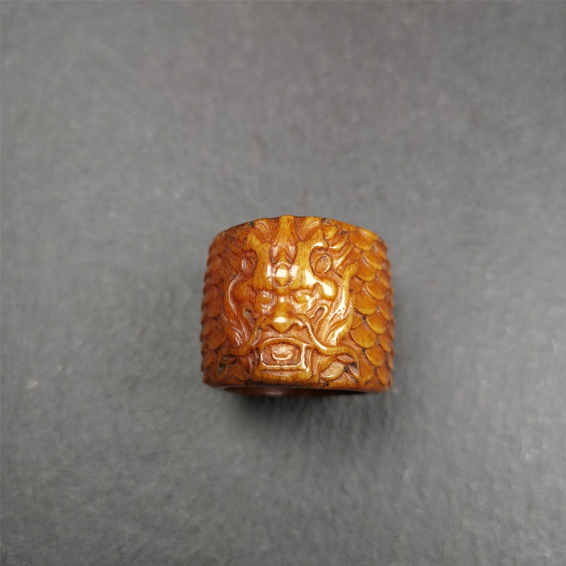 Gandhanra Handmade Big Thumb Ring for Men,Yak Bone Carved,Dragon Pattern,0.87" 