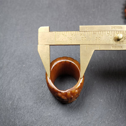 Gandhanra Handmade Big Thumb Ring for Men,Yak Bone Carved,Dragon Pattern,0.87" 