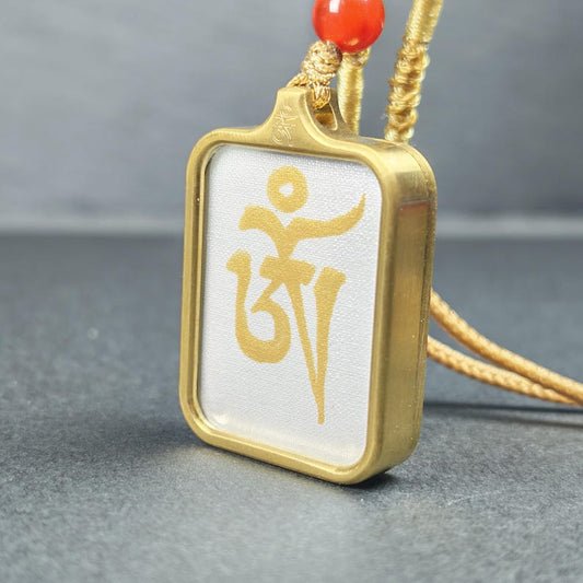 Hand-Painted OM Letter Locket - Sacred Tibetan Gau Box Amulet- Religious Talisman Pendant - Stainless Steel Necklace - Spiritual Gift