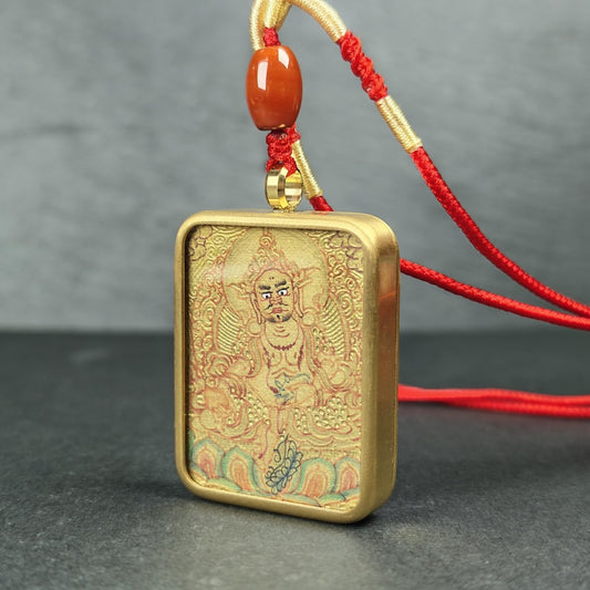 Hand-Painted Yellow Jambhala Locket – Tibetan Gau Box Amulet Necklace
