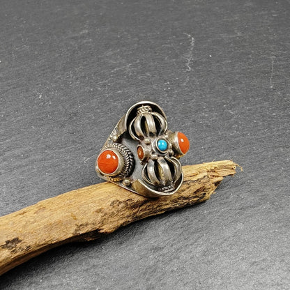 Unique Tibetan Silver Ring | Rotatable Vajra Ring | Adjustable Size | Protection Jewelry