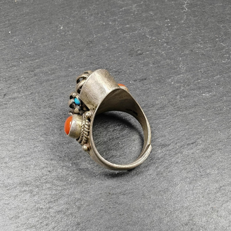 Unique Tibetan Silver Ring | Rotatable Vajra Ring | Adjustable Size | Protection Jewelry