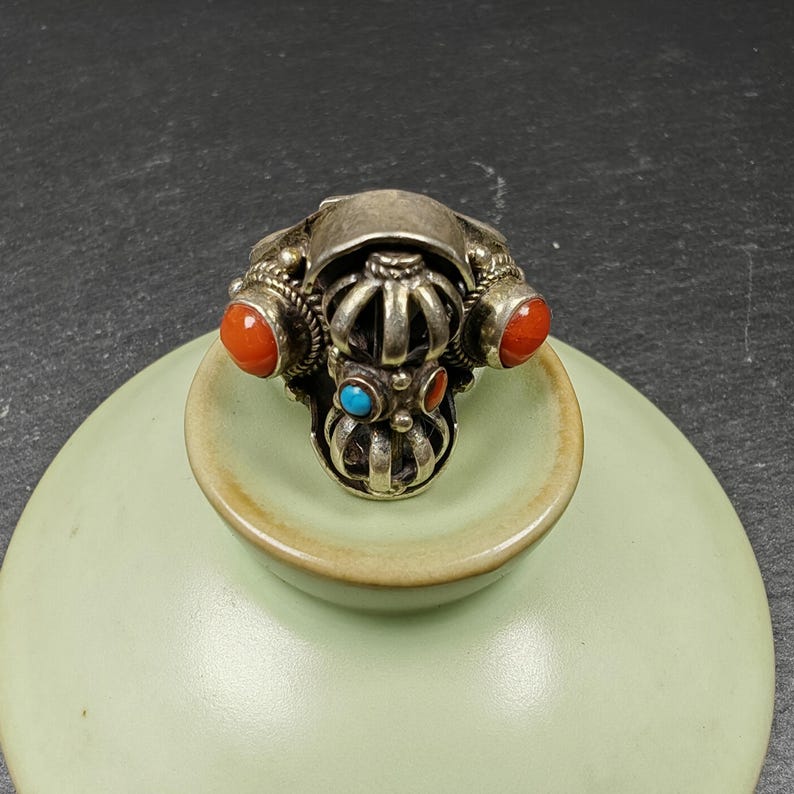 Unique Tibetan Silver Ring | Rotatable Vajra Ring | Adjustable Size | Protection Jewelry