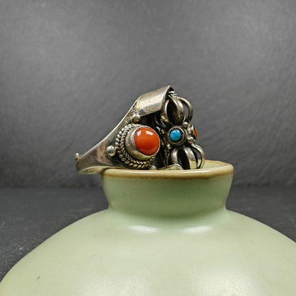 Unique Tibetan Silver Ring | Rotatable Vajra Ring | Adjustable Size | Protection Jewelry